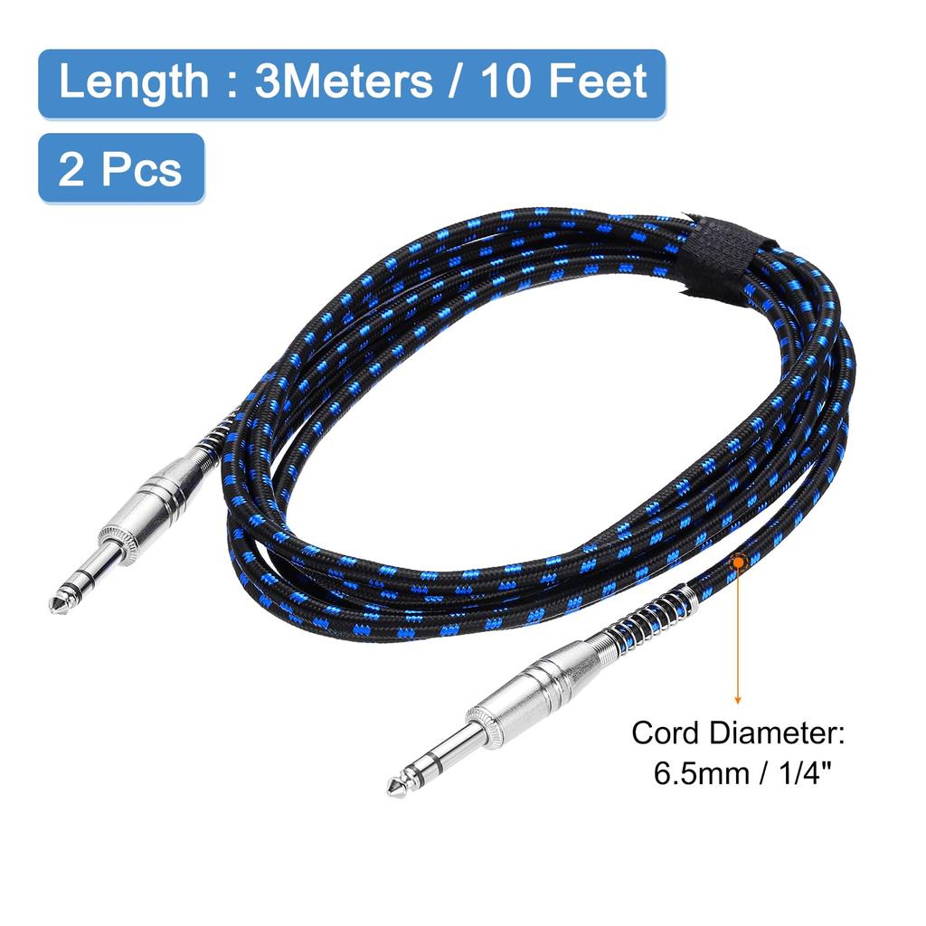Uxcell 2-Piece Guitar Instrument Cable, 10 Feet 14" To 14" Straight Electric Guitar Jack Cable Wire for Guitar and Bass, Black and Blue