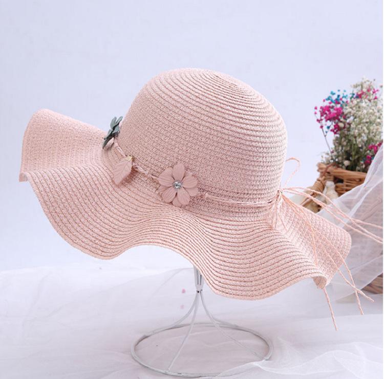 Chapéu de palha de verão da moda, proteção solar feminina, férias, turismo, praia, chapéu de aba grande, chapéu de sol de renda ondulada