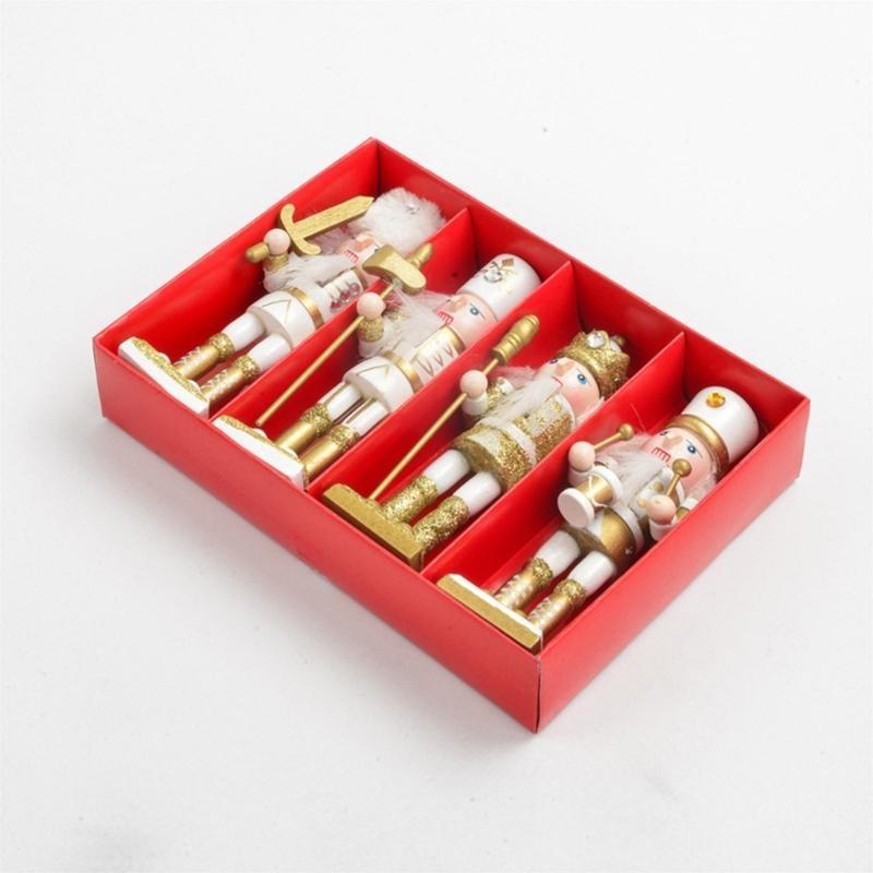 652F 4Pcs Christmas Wooden Doll Decor Handmade Christmas Nutcrackers Doll Pendant Traditional Wooden Nutcrackers Decoration