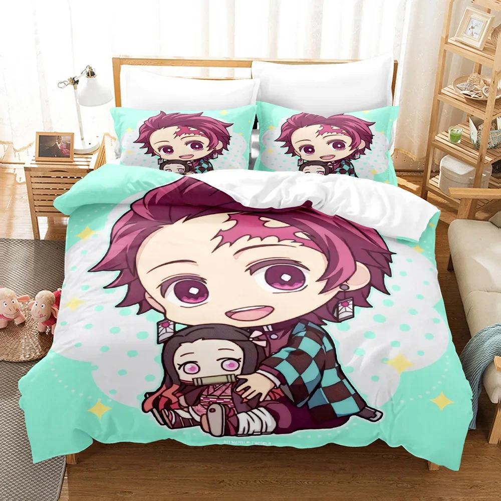 New Twin Single Queen King Full Size Duvet Cover Kamado Nezuko Bedding Sets Anime Demon Slayer Bedspread For Teens Girls Fas