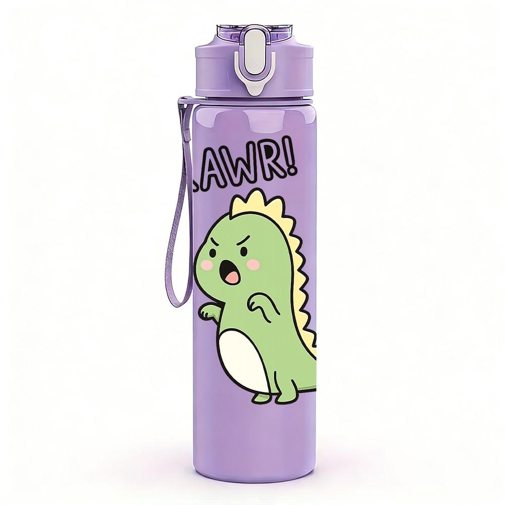 1PC Little Green Dinosaur Baby Cartoon Print 750ml Color Plastic Sports Water Bottle Leakproof Flip Straw Lid Suitable for Sports Office Home Use