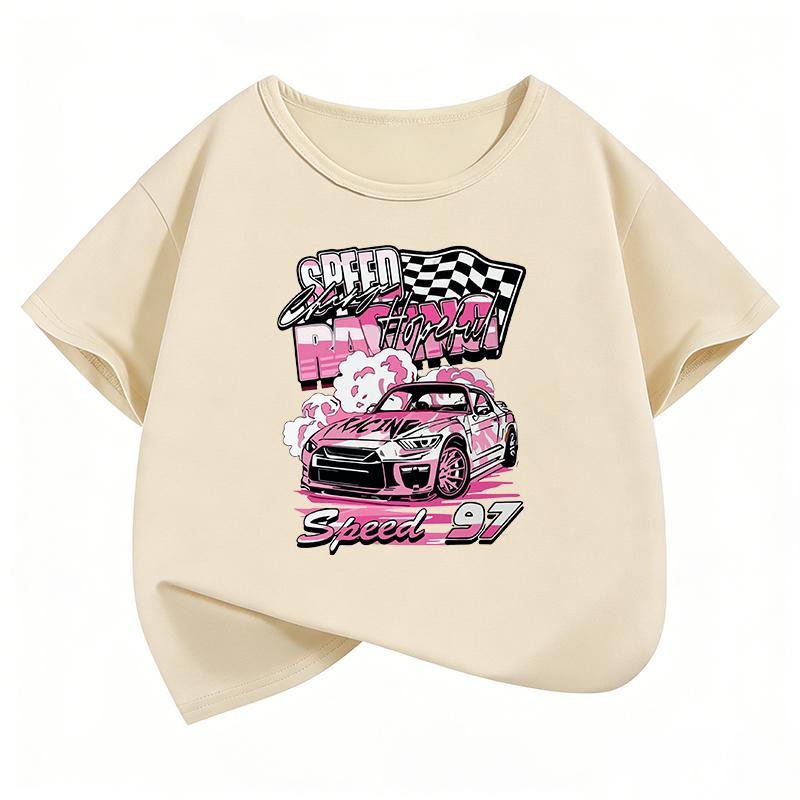 Streetwear Car Design T-Shirt Printed T Shirt Girls' Summer Cartoon Short Sleeve Tops T-Shirts Cute Girls Clothing