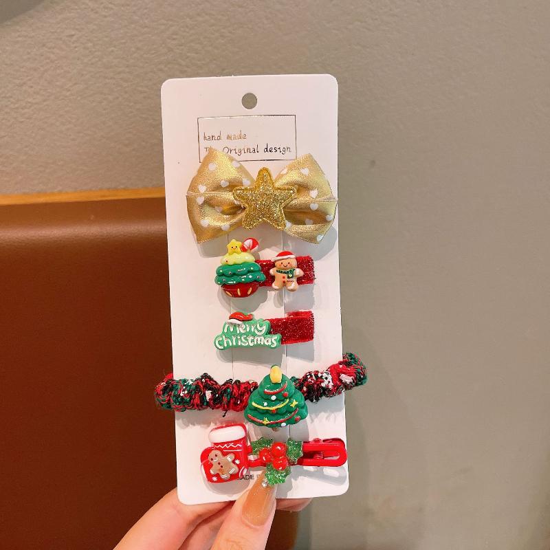 

Kids Christmas Gift, 5Pcs/Set Fashion Hair Clip & Tie, Cute Santa Claus, Snowman, Elk Design.