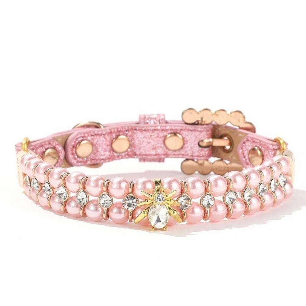 Rhinestone Dog Cat Pearl Collars Adjustable Neck Strap for Small Dogs Cat Necklace for Kitten