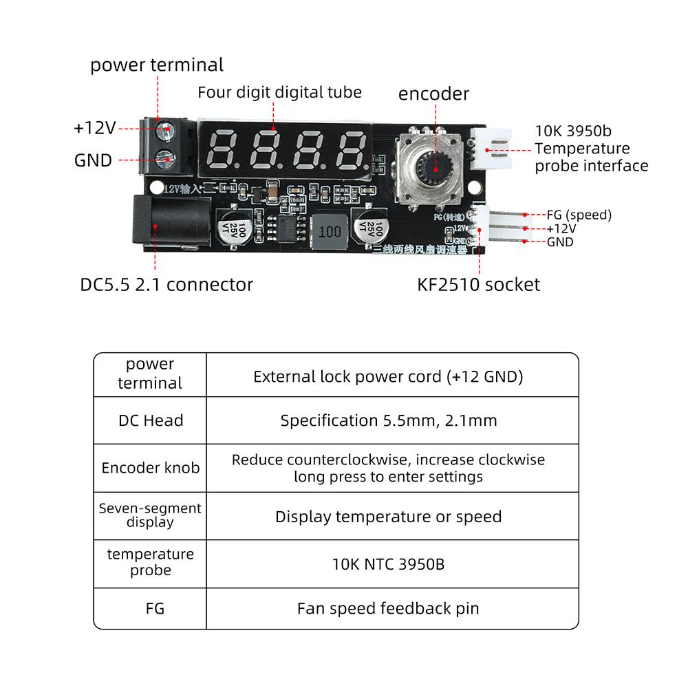 2/3 Wirn Speed Controller DC 12V 3A Digital Display With Temperature/RPM Display Adjustable Output Voltage