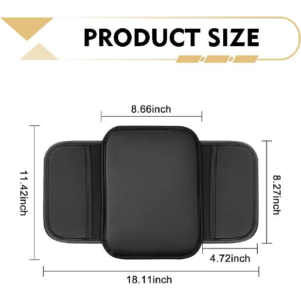 WZP Car Center Console Cover, Leather Middle Console Cover, Waterproof Car Arm Rest Pad with 2 Storage Bags, Universal Auto Interior Accessories for