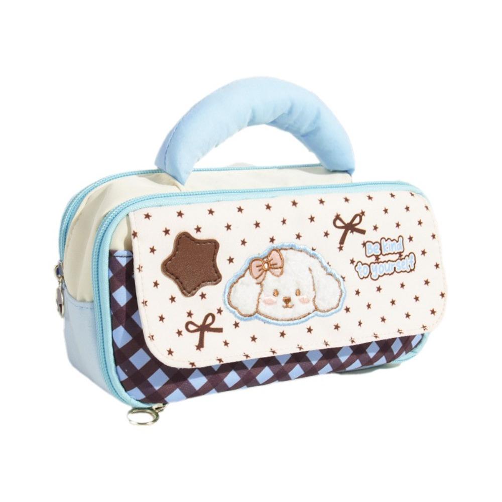 Handheld Embroidered Puppy Pencil Case Large Capacity Stationery Pouch Cartoon Pen Bag  Cosmetic