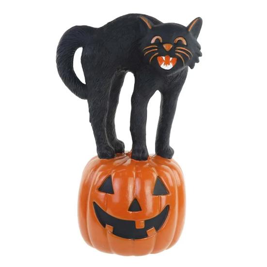 Halloween Decoration Black Cat Pumpkin Statue Resin Collectible Halloween Figurines