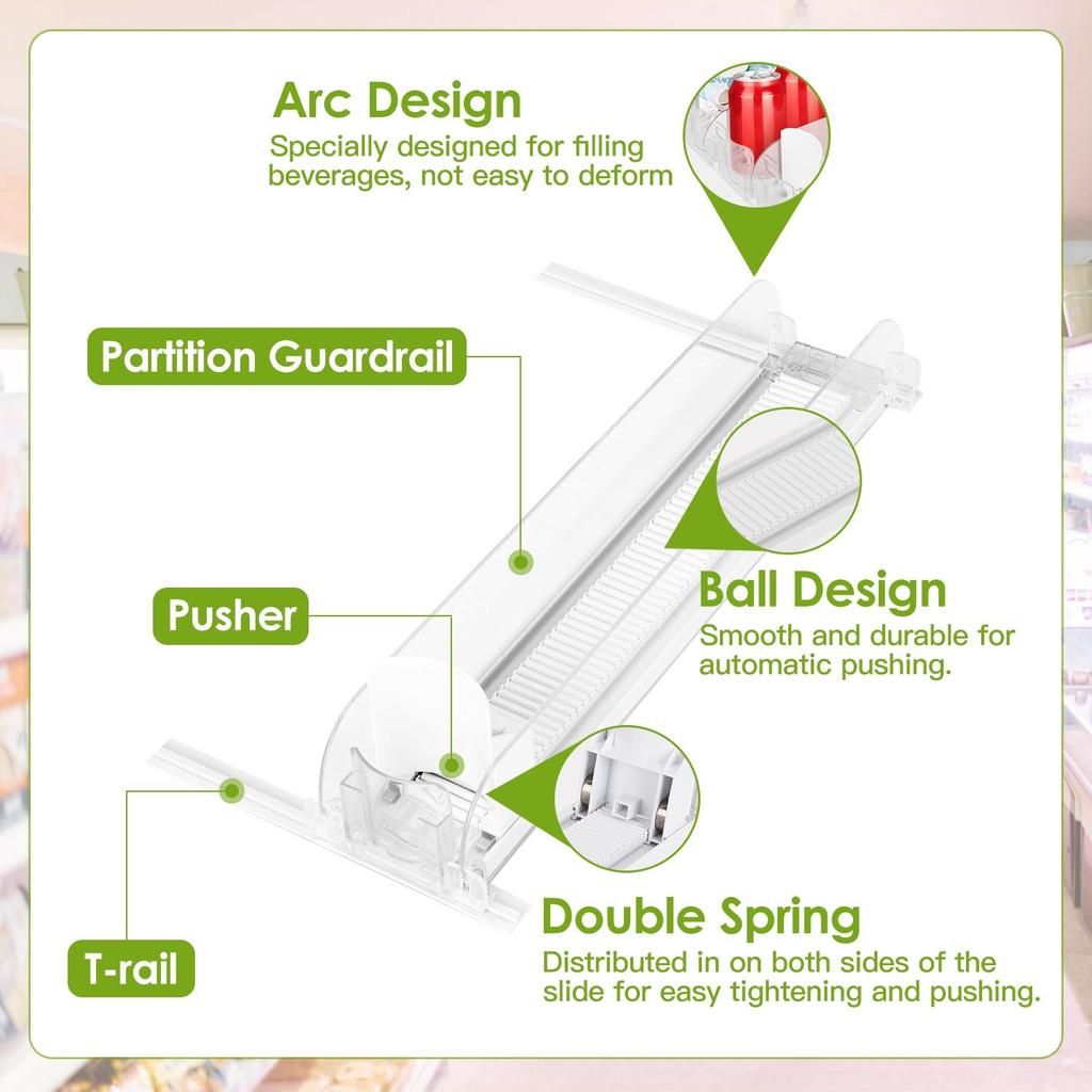 Für Getränke-Organizer für den Kühlschrank Federbelasteter Getränke-Spender Breitenverstellbarer Getränkehalter mit automatischem Schieber Gleitend 5 Reihen