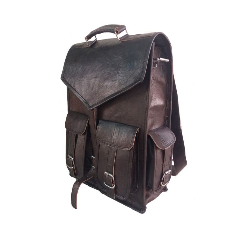 Handmade Black Leather Laptop Backpack: Men's Travel Rucksack