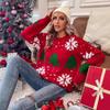 2025 Women's Embroidered Christmas Sweater - European & American Style Crew Neck Pullover with Snowflake and Tree Design