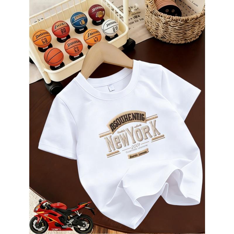European sizes Boys  Fashion Short-Sleeve T-Shirt, Campus Style Casual Short-Sleeve Summer Top, Cotton Stylish Outerwear Short-Sleeve Tee 110 белый
