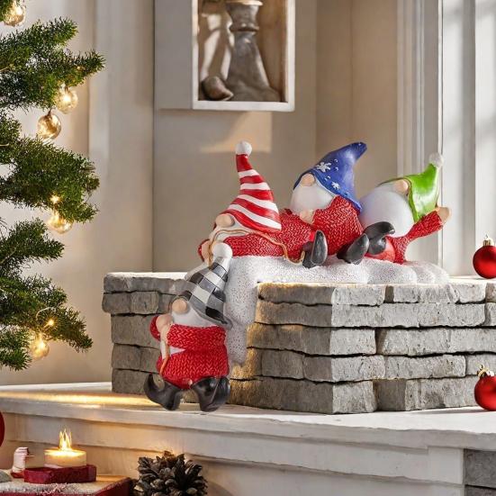 Vánoční soška skřítka na poličku, stolní dekorace, závěsná na okraj poličky, čtyři bez tváře, trpasličí dekorace, vánoční večírek, pryskyřičná figurka, domácí kancelář, ozdoba