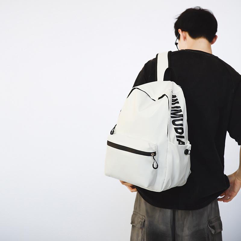 Solid Color Gender-neutral Nylon Backpack Casual Large-capacity Schoolbag Junior High School Student College Student Class Backpack