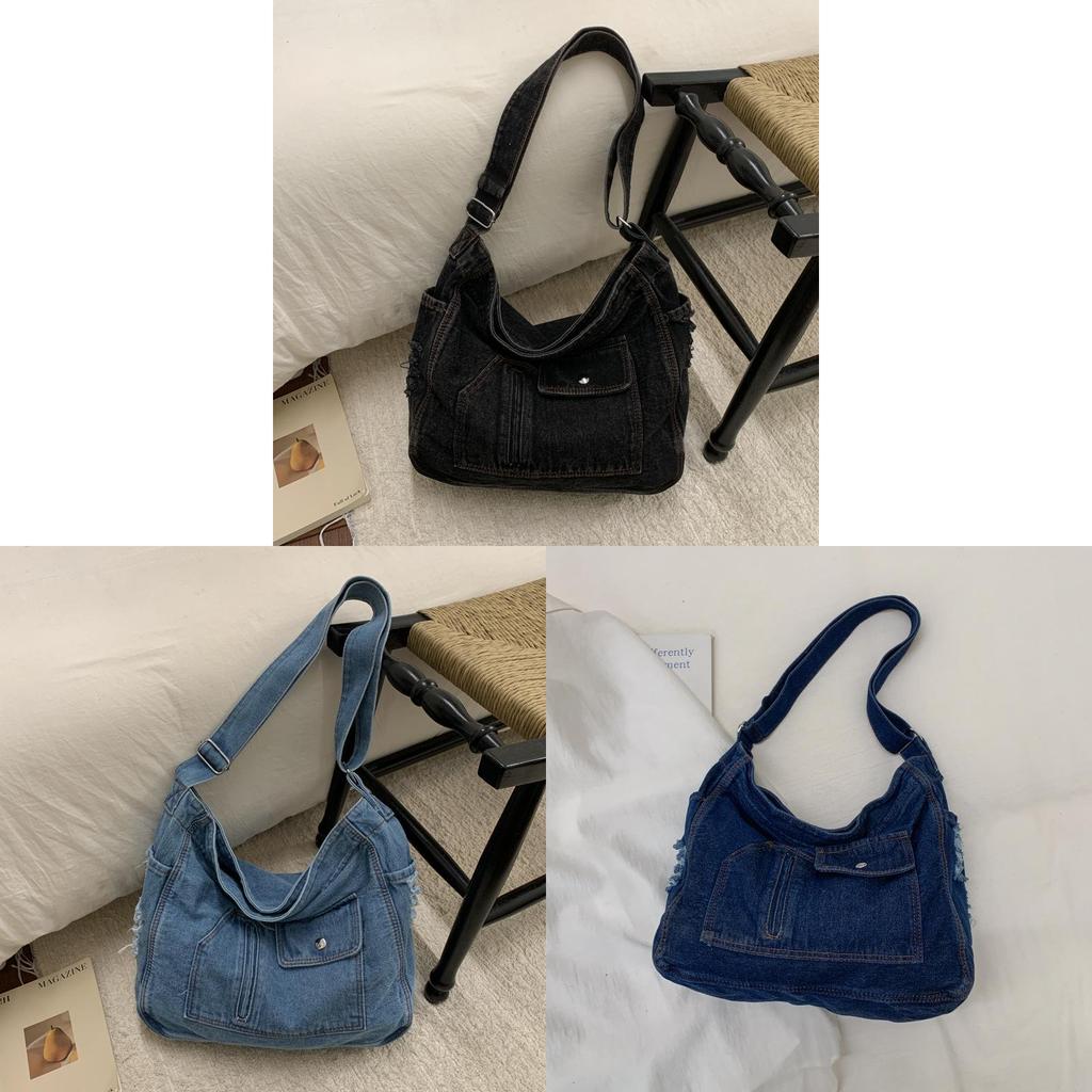 Vintage Style Denim Large Tote Bag With Inner Pocket For Work And Weekend Outings