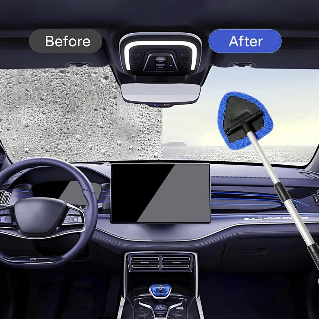 Windshield Cleaning Tool Windshield Cleaning Wand Auto Window Cleaner,4 Pieces Reusable Cloth Pads for Car Interior, Dirty Car Washing Brushes