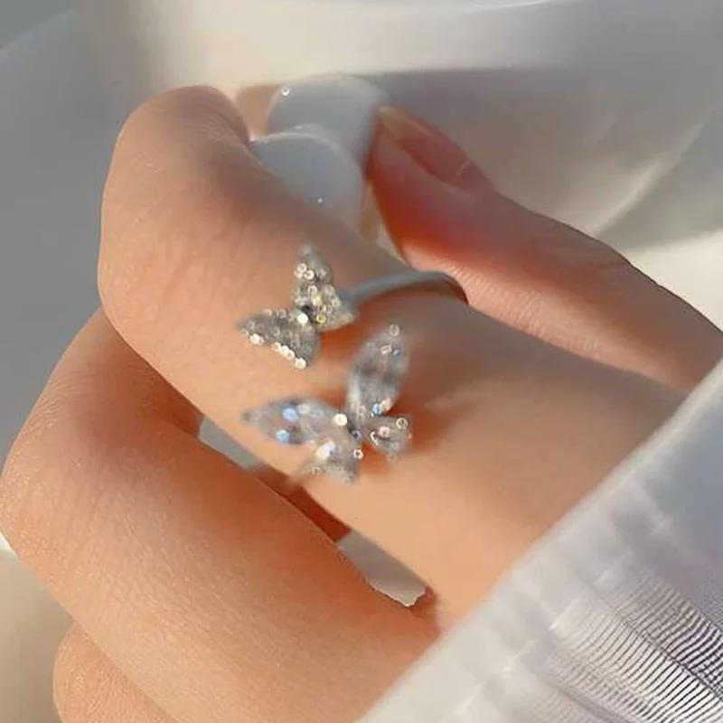 Caoshi Statement Women Butterfly Rings Copper Color Dazzling Crystal Cz Adjustable Opening Rings Fashion Versatile Gifts Jewelry