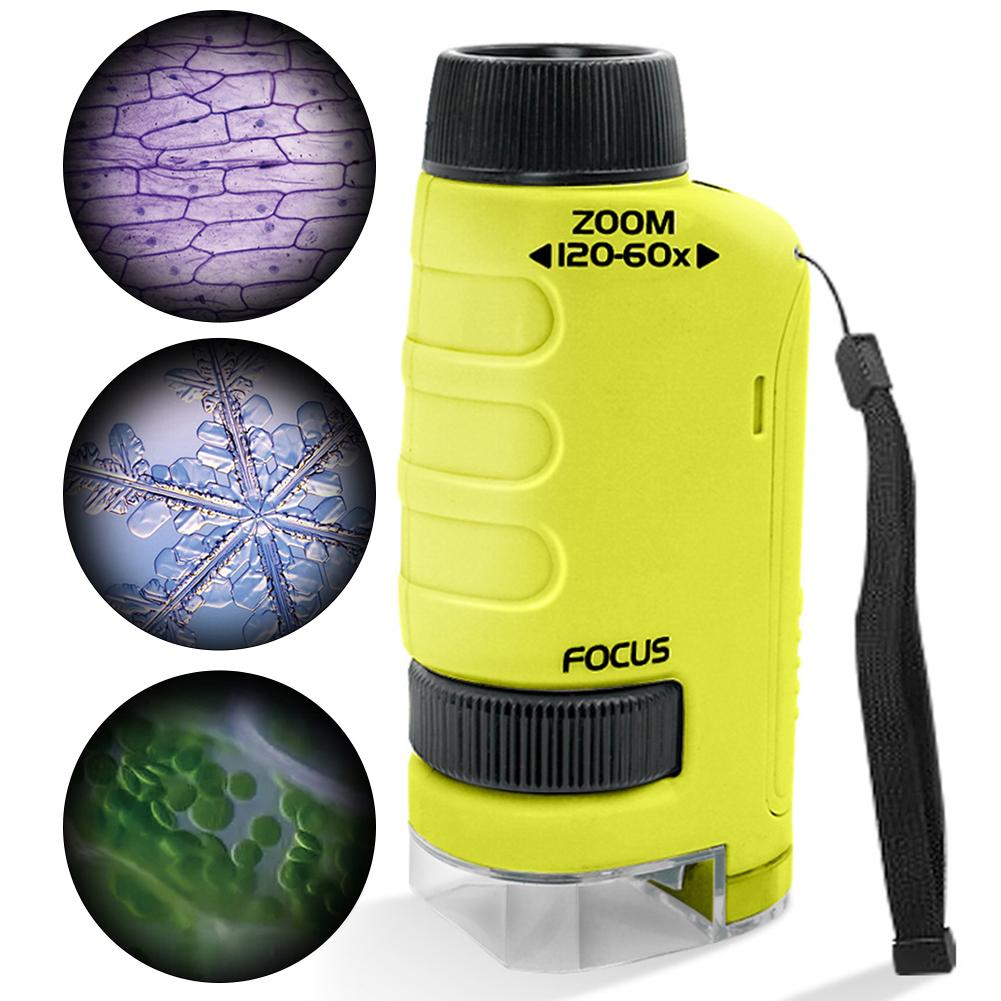 Ruční kapesní mikroskop 60-120X vzdělávací vědecký mikroskop Sada biologického mikroskopu napájená baterií Venkovní hračka pro děti