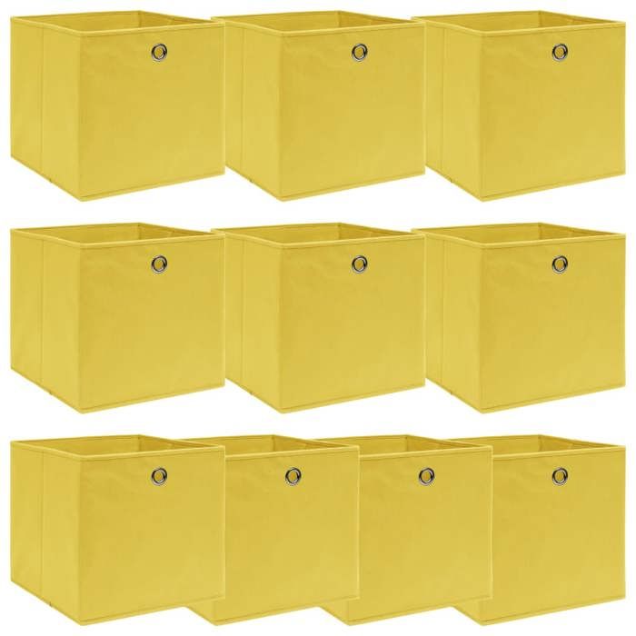 VidaXL Boîtes de rangement 10 pcs Jaune 32x32x32 cm Tissu