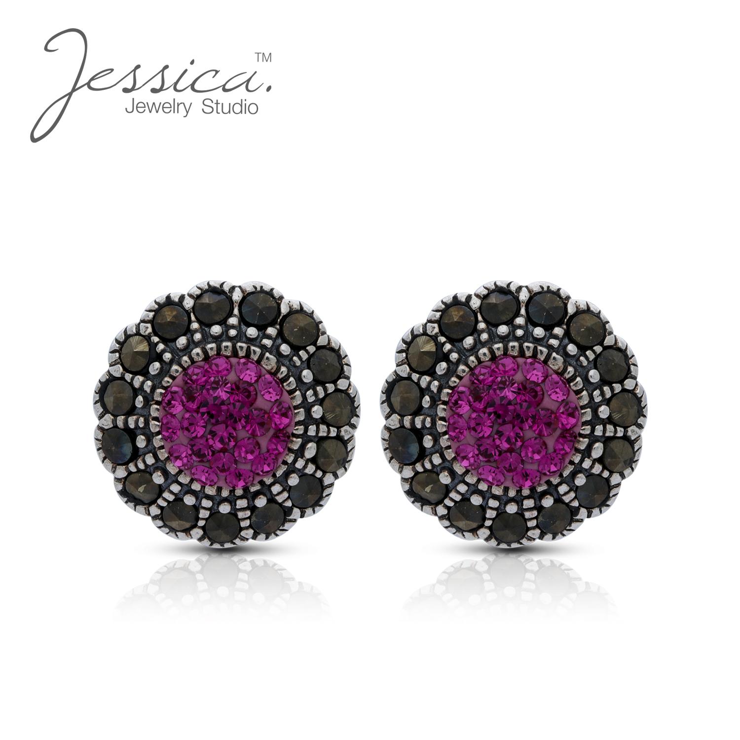 

Серьги-гвоздики Halo из стерлингового серебра 925 пробы с натуральным марказитом и ярко-розовыми кристаллами