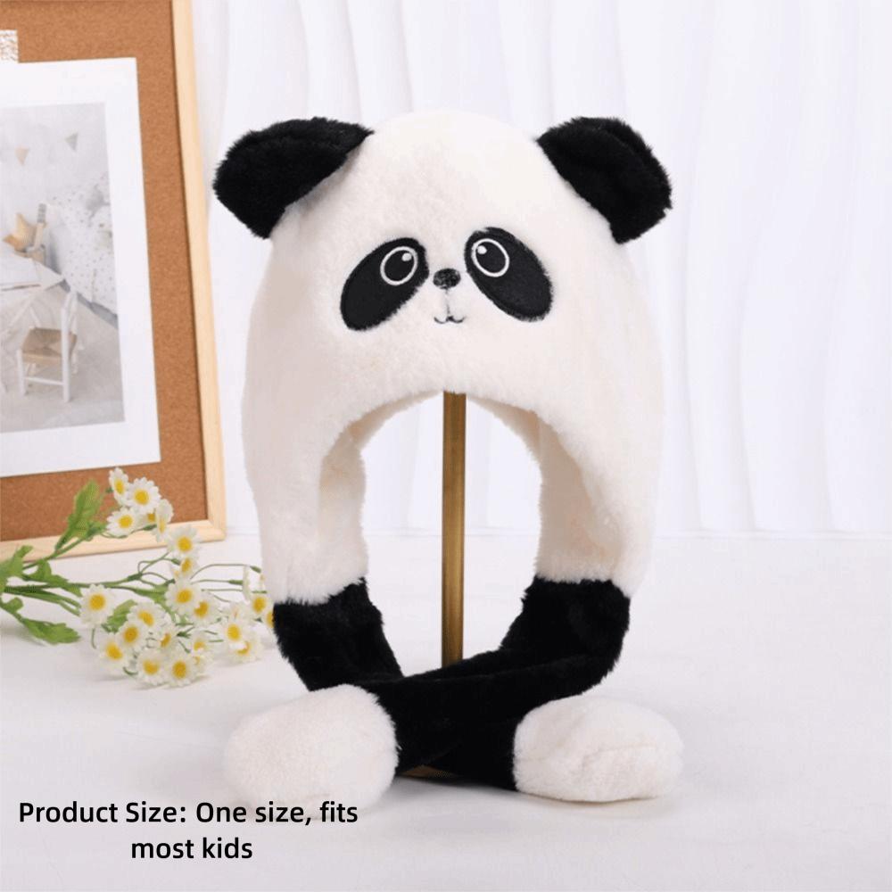 Thick Panda Plush Hat Polyester Cartoon Warm Hat Cute Moving Ear Hat  For Boys