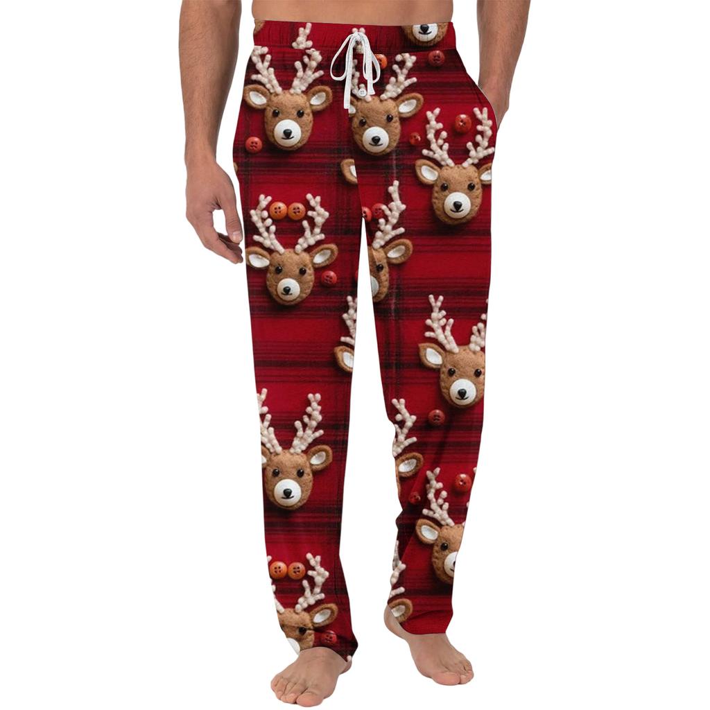 Men's Christmas-Printed Pocket & Sleep Pants | Soft Cotton Blend, Elastic Waist