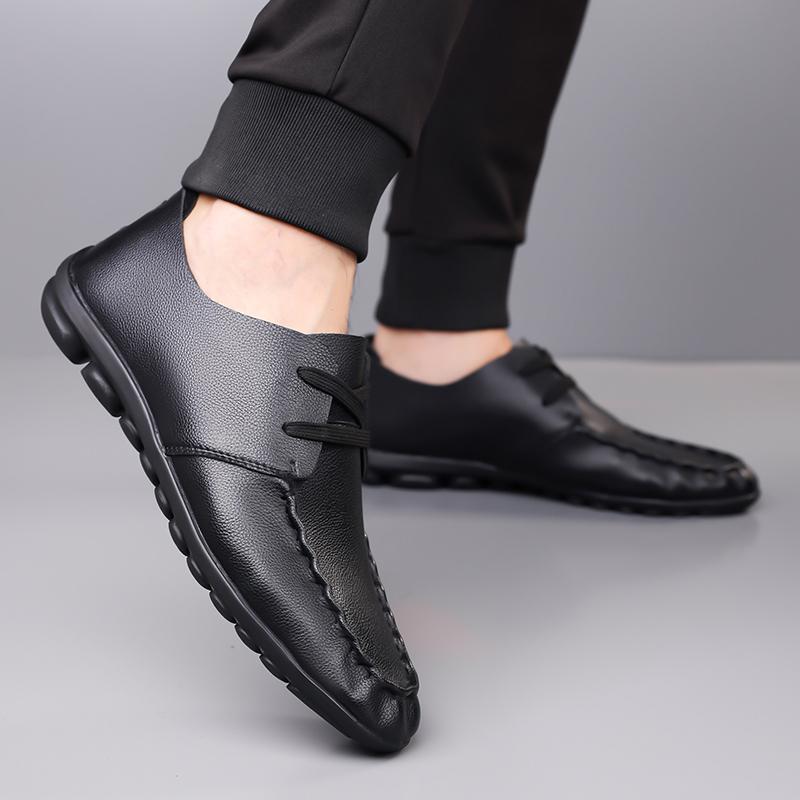 Comfortable Lightweight Men's Shoes Leather Handmade Breathable Soft Bot Casual Busin Commuting Sle round Toe Men Sneakers