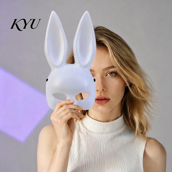 Funny Cartoon Rabbit Mask Halloween Bunny Half Face Mask, Costume Prop with Long Ear Strap Ears, Plastic Cosplay for Adults, Masquerade Party