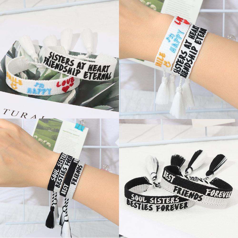 Heart-to-Heart Best Friends Embroidered Bracelet with Tassel