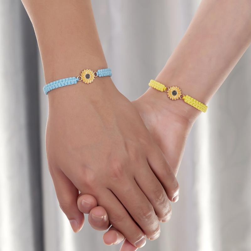 Adjustable Colorful Woven Bracelet For Men And Women Handmade Sunflower Bracelet For Couples Best Friends Graduation Gift