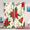 2pcs,Curtains Christmas Bells Poinsettia Holly (2) Popular Curtain Fabric Versatile Durable Polyester Curtains Versatile All Use