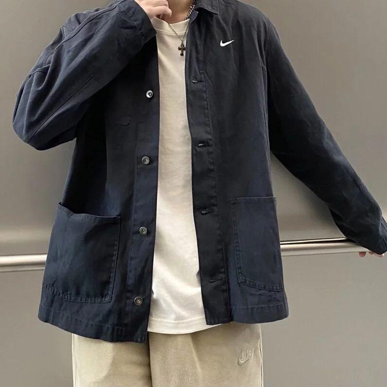 Nike Solid Color Large Pocket Collared Jacket Men Outerwear Black DQ5185-010