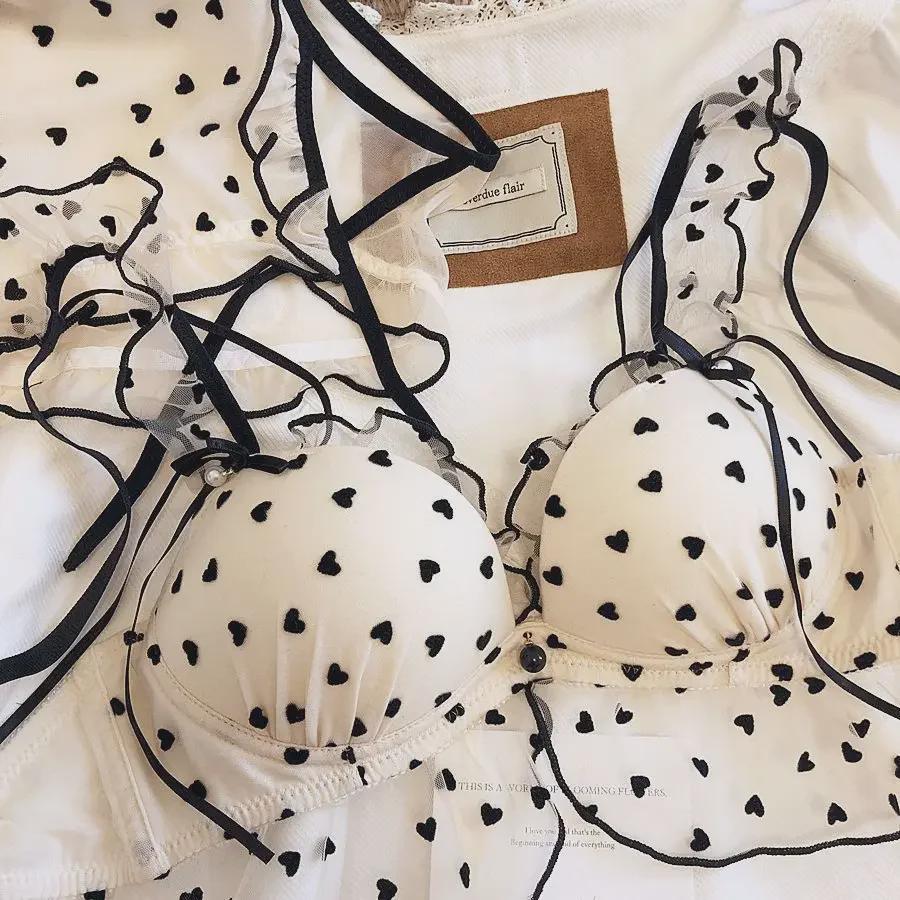 Polka Dot Japanese Girl's Cute Bra Set: Wire-Free, Sexy & Supportive for Small Chests