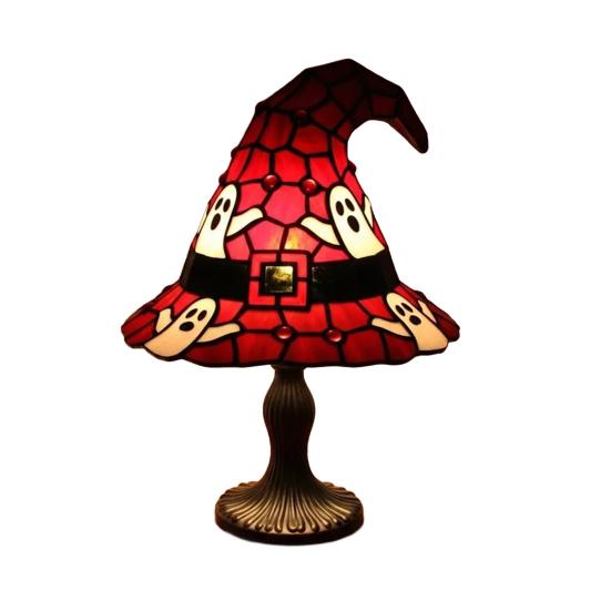 Witch Hat Lamp Stained Resin Gothic Wizard Hat LED Night Light Spooky Small Table Lamp for Indoor Bedroom Halloween Decor