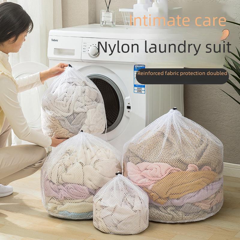 Thickened Drawstring Laundry Bag with Coarse and Fine Net for Large Towels
