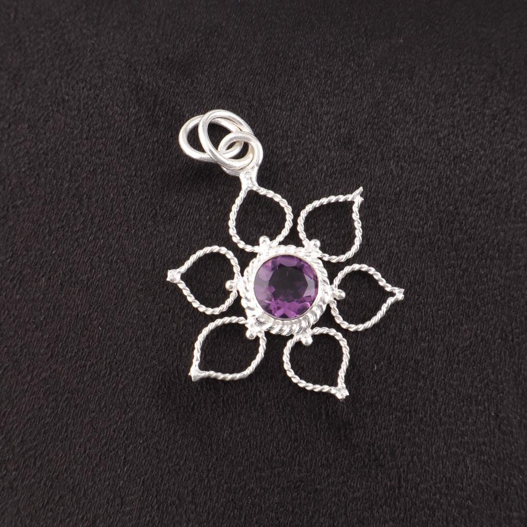 Round Natural African Amethyst 925 Sterling Silver New Wife Gift Pendant Jewelry PP-18-4