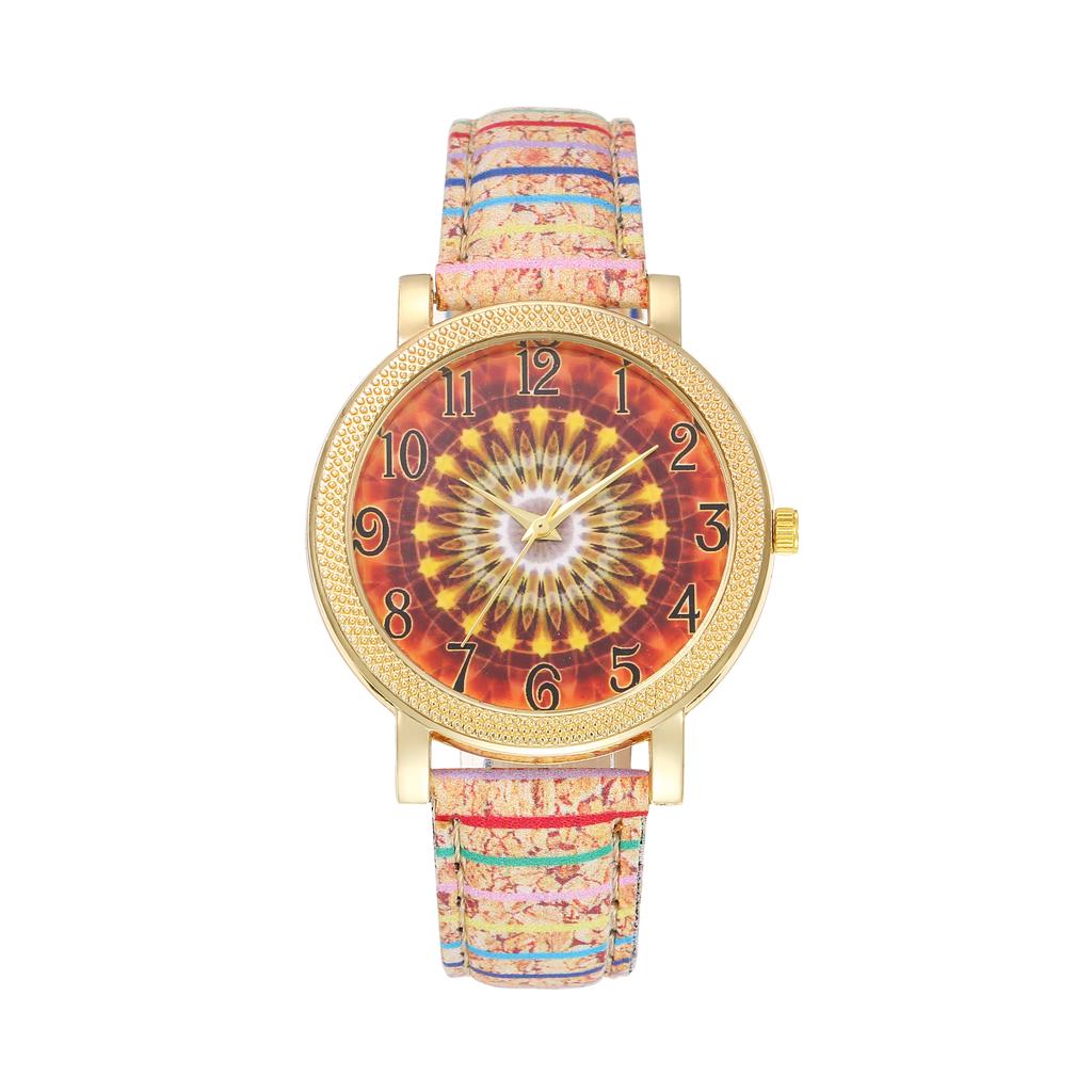New women's watches student wrist watches wood grain turntable retro stripe leather strap ethnic style watches