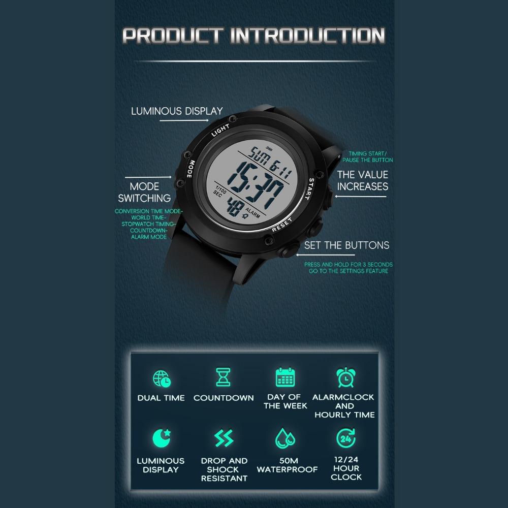 SANDA Outdoor Sports Watch LED Digital Display Electronic Watch Luminous Alarm Clock Trendy Electronic Watch