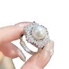 Einfache Und Exquisite Promi Perle Blume Ring Weibliche Öffnung Rosa Zirkon Elegante Temperament Süße Geschenk