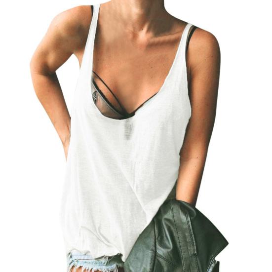 

Жіноча повсякденна одноколірна безрукавка з низьким вирізом без рукавів Вільна бавовняна безрукавка M білий