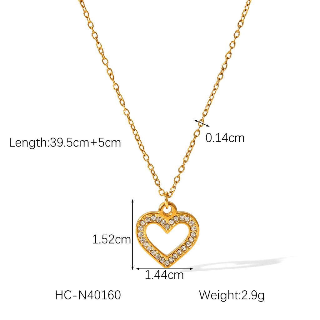 Hollow Heart Zircon Pendant Necklace Stainless Steel Luxury Chain Women's Versatile Jewelry