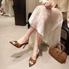 New Luxury Peep Toe Patent Leather Slippers Sexy Pointed Toe Stiletto Slip On Leopard Print Women Sandals Open Toe Heels