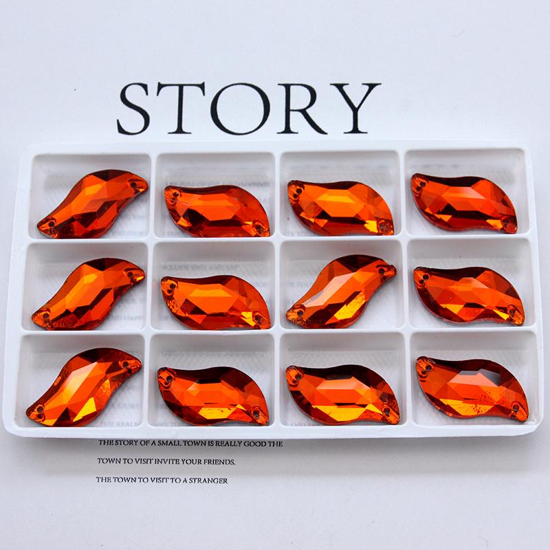 All Size All Color Ab S Shape Sew On Rhinestone Leaf Glass Crystal Sewing Flatback 2 Holes 6*12 10*20 14*30 for Dress Decoration