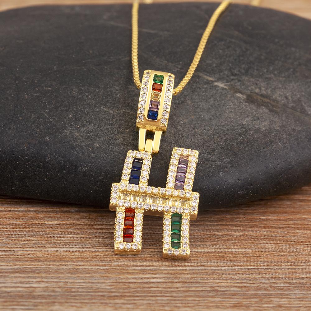 Nidin Simple Fashion 26 A-Z Letters Alphabet Rainbow Cubic Zirconia Pendant Necklace For Women Men Hip-Hop Style Copper Jewelry