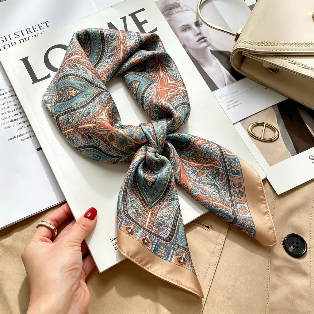 New silk satin 71 * 71 versatile foreign style simulation silk high-end temperament silk scarf middle-aged and elderly decorative scarf neck protectio