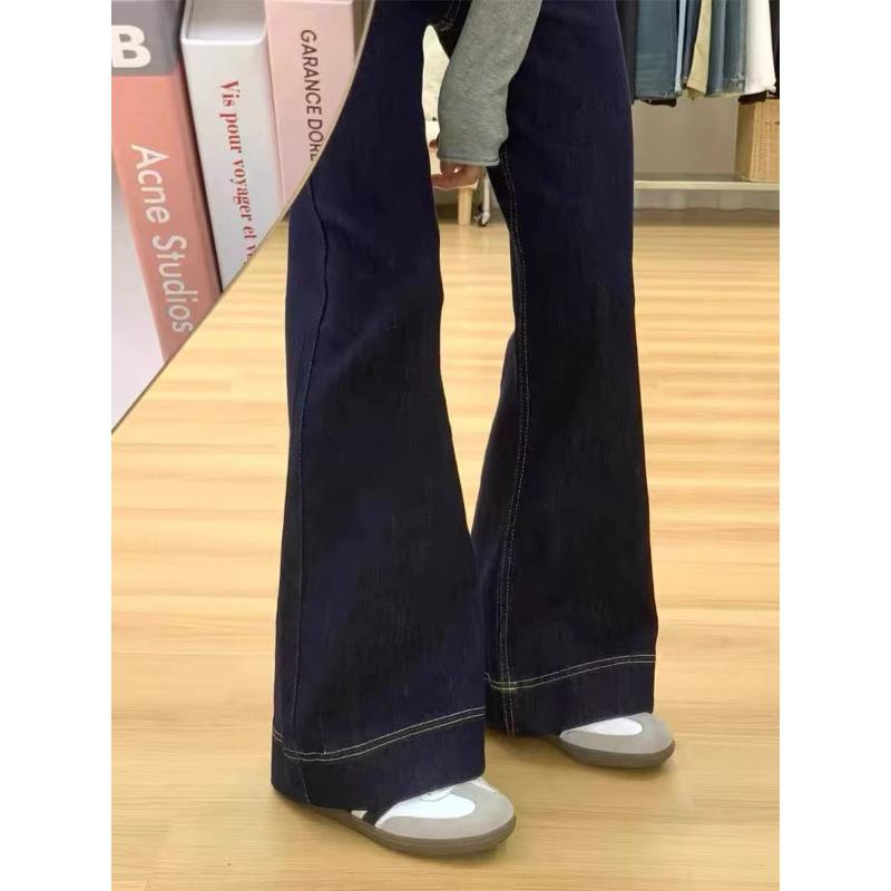 Women s Black Velvet Flare Jeans, Winter 2025, Plus Size, Straight-Leg, Floor-Length. M