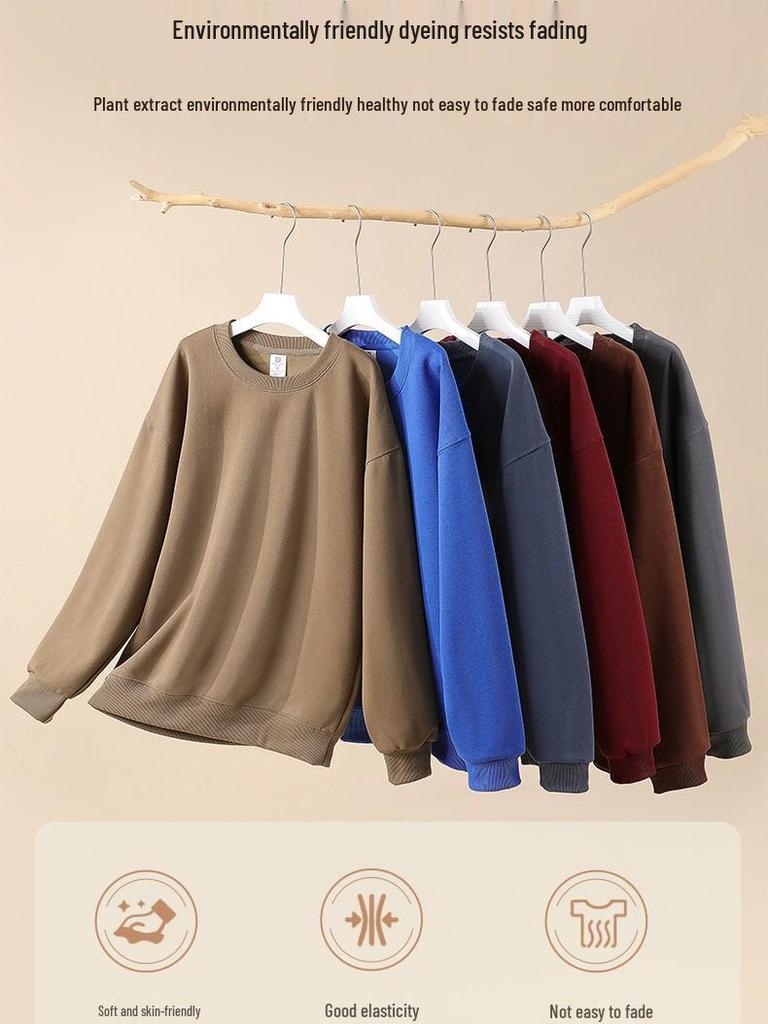 Autumn Round Neck Cotton Hoodie: Light, Comfortable Couple's Homewear with Long Sleeves & Custom Logo Option for Men.