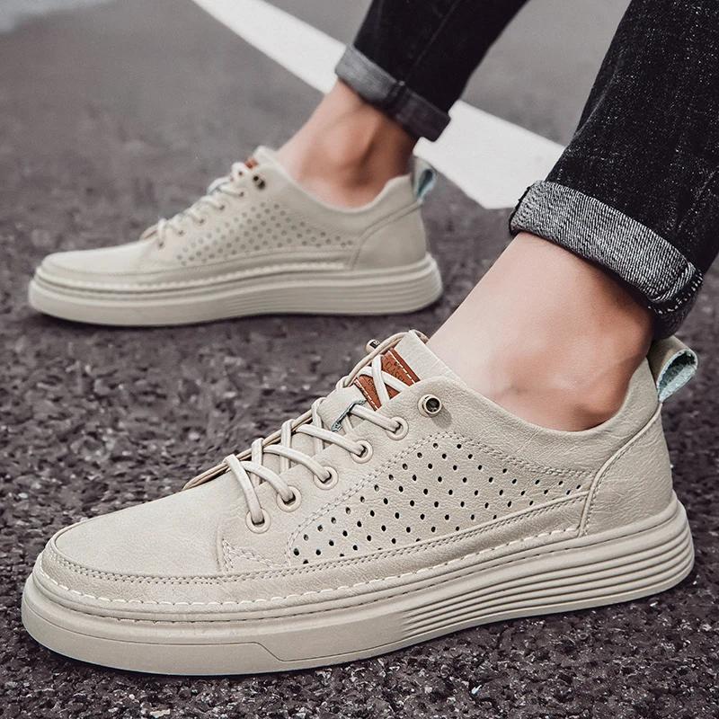 Fashion Summer Genuine Leather  Oxford Shoes Breathable Outdoor Sneakers Men Shoes Handmade Leather Shoes Casual Shoe Walking Shoes Men