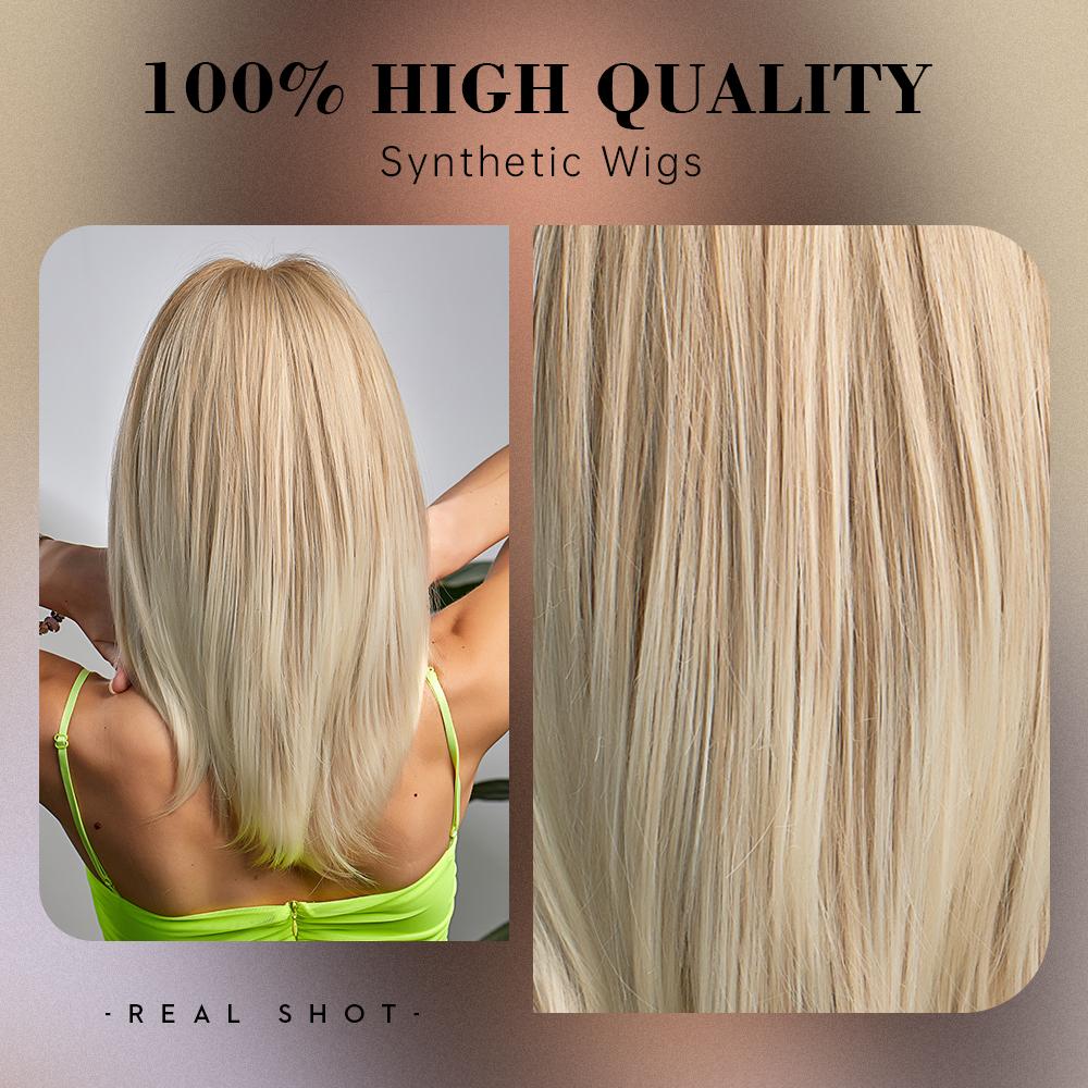 Natural Wavy Blonde Synthetic Wigs Medium Length Layered Hair with Side Bangs for Women Daily Party Cosplay Heat Resistant Fiber