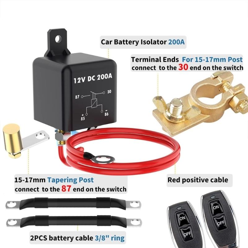 Remote Battery Disconnect Switch 200A, DC12V Top Post Negative Battery Shut Offs Switch for Car Truck Vehicle